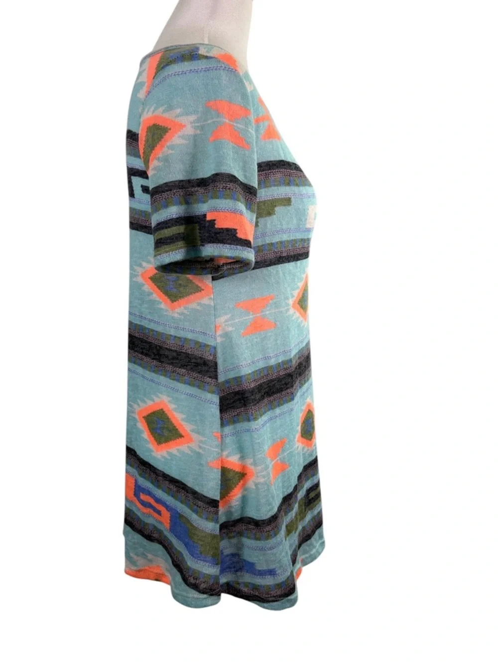 Million Bullpup Turquoise Aztec Southwestern Short Sleeve Knit Tunic Top Medium